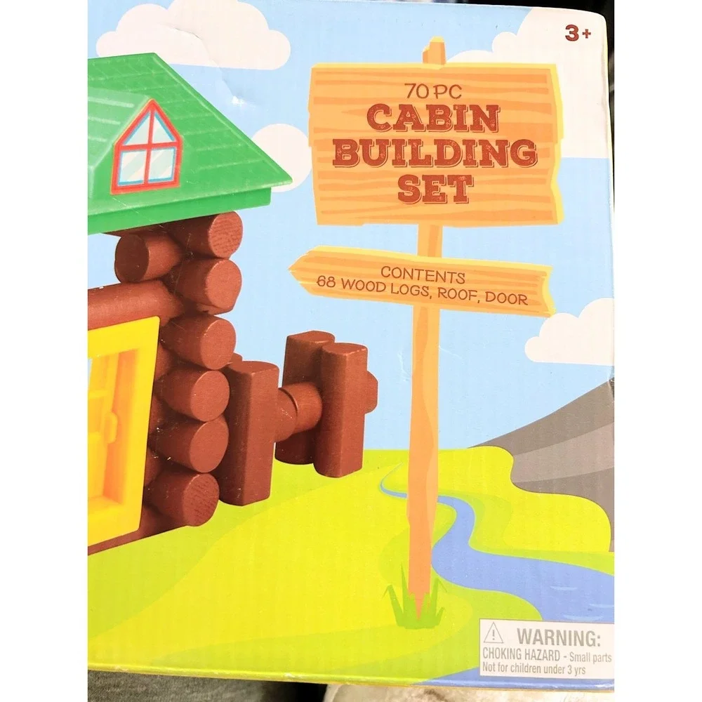 Nicole 70 Piece‎ Cabin Building Set Real Wood Logs Roof Door Construction Toy 3+